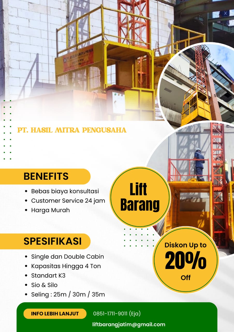 DISKON BESAR Sewa Lift Barang Bar Bending Bar Cutting KOTA JAKARTA Harga Terbaik, Safety, Kualitas Nomor Satu di Indonesia | 081235885593/085117119011